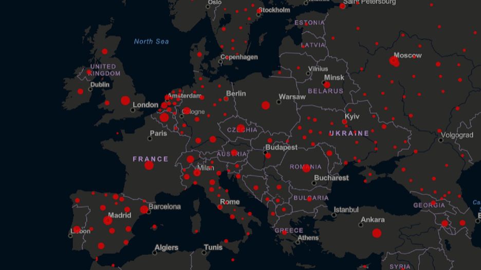 Mapa zakażeń koronawirusem w Europie