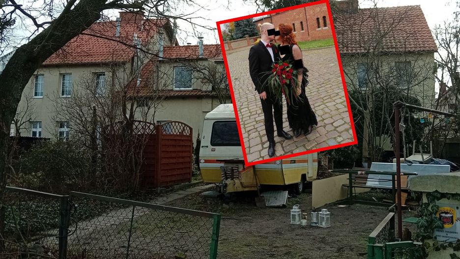 Małżeństwo N., w tle kamienica w Brzeźnie