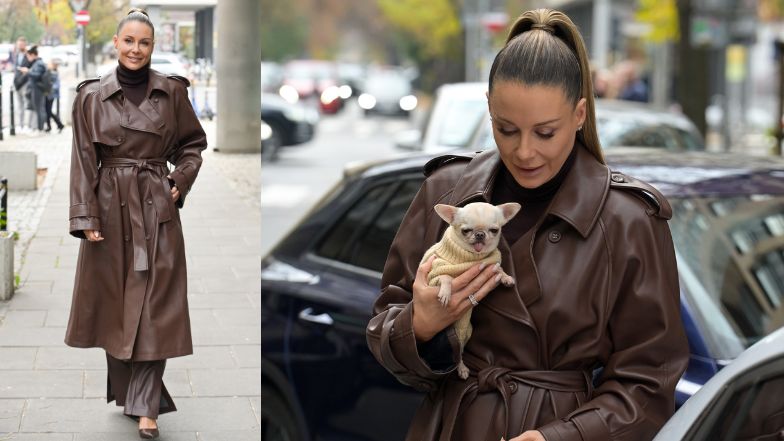 Małgorzata Rozenek opuszcza studio "Dzień Dobry TVN" z ubraną w sweterek Franceską