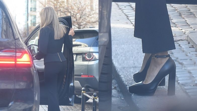 Małgorzata Rozenek wychodzi z butiku w niebotycznie wysokich obcasach