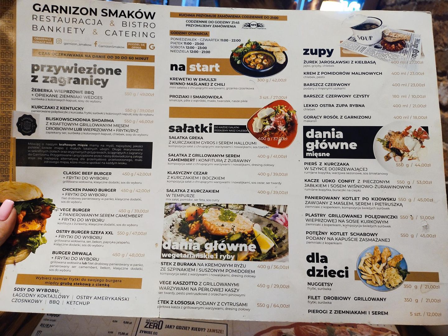 Menu w restauracji "Garnizon Smaków"
