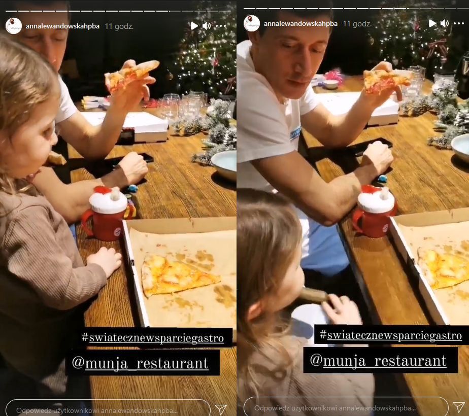 Robert Lewandowski i Klara jedzą pizzę