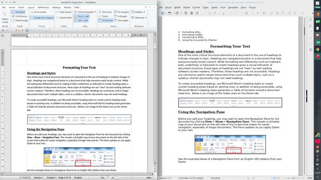 FreeOffice i LibreOffice obok siebie: niestety ten drugi nie potrafi wciąż idealnie wyświetlić dokumentu DOCX