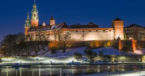KRAKOW, POLAND  JANUARY 12:A general view shows the Royal Wawel Castle and the Vistula riverbanks during a cold evening, with temperatures dropping to around minus 10 degrees Celsius, in Krakow, Poland, on January 12, 2026. (Photo by Artur Widak/NurPhoto via Getty Images)