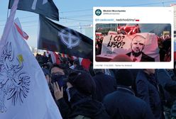 Trzaskowski "ogolony", a na flagach symbole rasistów. Hasła na Marszu Niepodległości