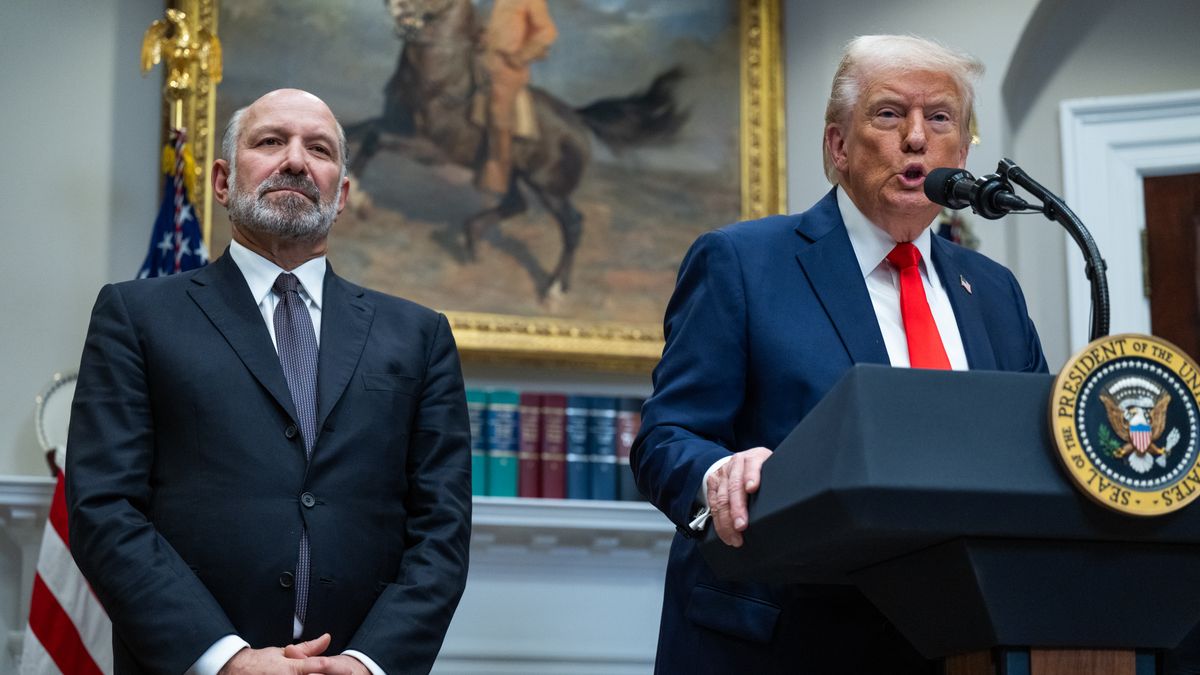 WASHINGTON, DC - MARCH 3: President Donald Trump   (R) holds a press conference with TSMC CEO C.C. Wei to announce that Taiwan Semiconductor Manufacturing Company (TSMC) plans to invest $100 billion in new manufacturing facilities in the United States in the Roosevelt Room of the White House on March 3, 2025 in Washington, DC. President Trump was also joined by United States Secretary of Commerce Howard Lutnick (L) and White House AI and Crypto Czar David Sacks. (Photo by Annabelle Gordon for The Washington Post via Getty Images)