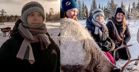Zmarznięta Greta Thunberg pozuje z reniferami (FOTO)