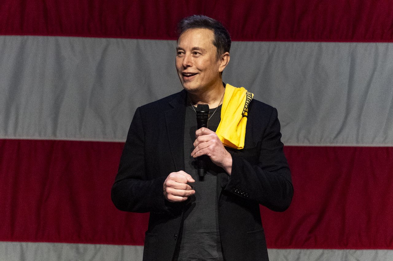 Elon Musk at a rally in support of Donald Trump in Pennsylvania. The billionaire had with him a yellow towel, known as the Terrible Towel, which is a symbol of Pittsburgh Steelers fans from the NFL league.