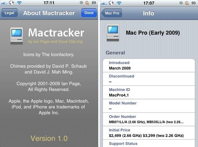 Mactracker - zbiór informacji o produktach Apple w iPhonie 1