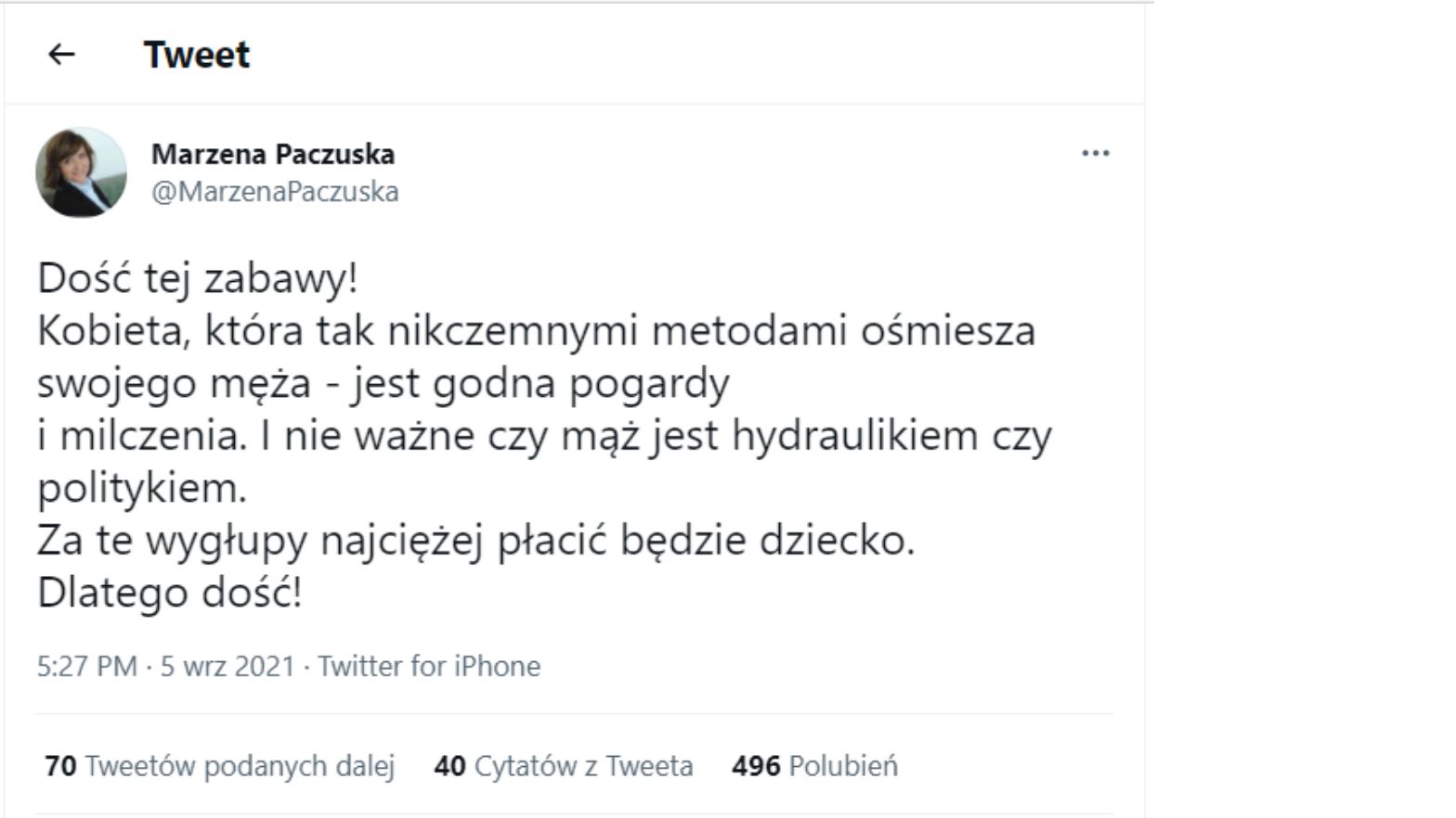 Marzena Paczuska zaatakowała żonę ministra