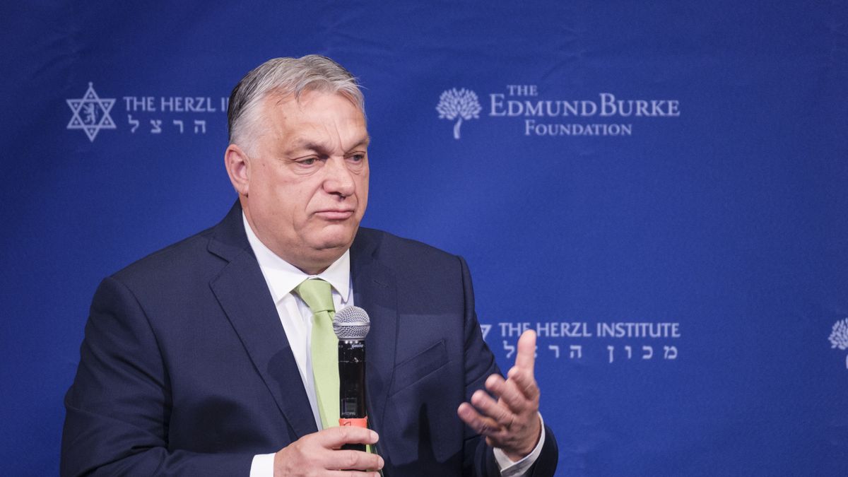 BRUSSELS, BELGIUM - APRIL 17: Hungarian Prime Minister Viktor Mihaly Orban talks to assembly during a discussion on Day 2 of The National Conservatism Conference at the Claridge on April 17, 2024 in Brussels, Belgium. (Photo by Thierry Monasse/Getty Images)