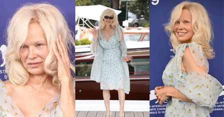 Naturalna Pamela Anderson w sukience w cytrynki posyła uśmiechy na festiwalu w Wenecji. Wygląda na 59 lat? (ZDJĘCIA)