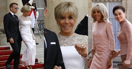 Brigitte Macron bryluje u boku męża przed Pałacem Elizejskim. Króla Tajlandii i jego małżonkę ugościła w DWÓCH stylizacjach (ZDJĘCIA)