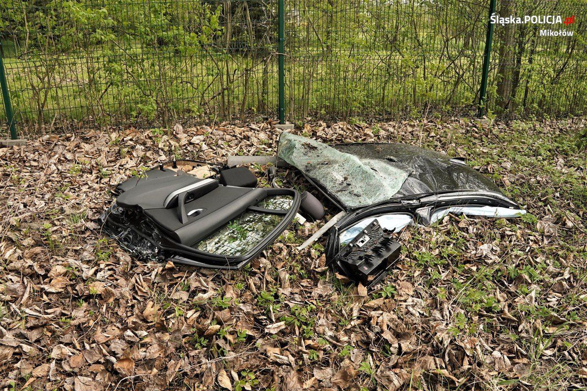 Śmiertelny wypadek w Mikołowie. Nie żyje kierowca BMW, który rozbił auto o drzewo. fot. KPP Mikołów