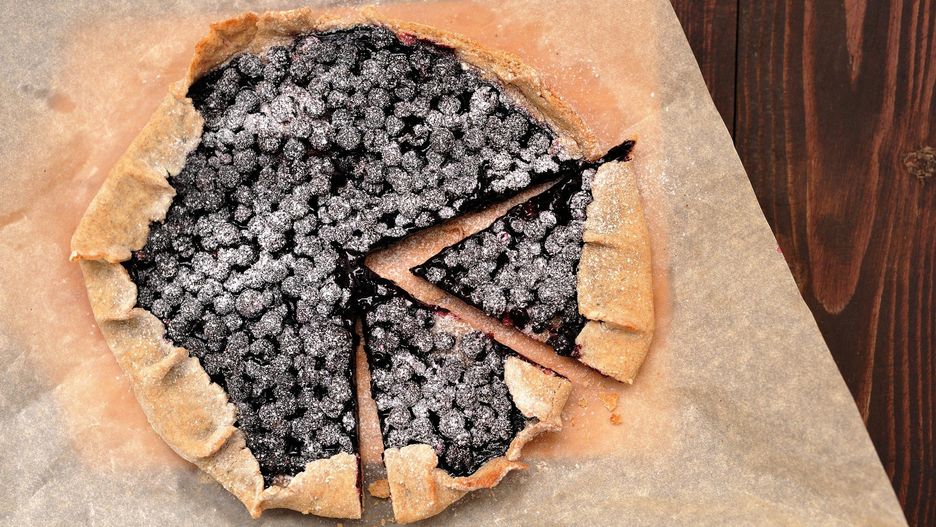 Fresh homemade vegan galette with wild blueberry and wholegrain