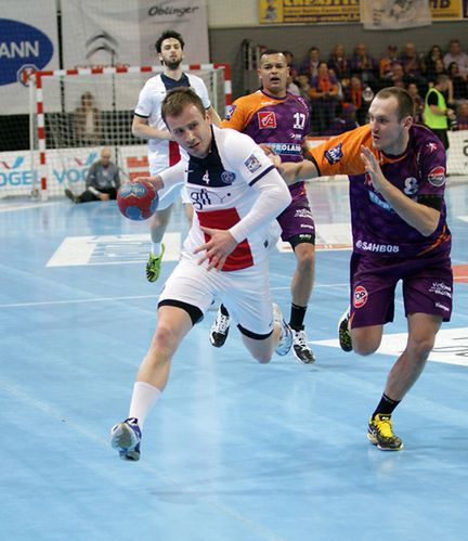 Selestat Handball Alsace, zespół Michała Salami (nr. 17) i Pawła Podsiadło (nr.8), wciąż niepewny utrzymania w LNH./ zdj. Christian Carl