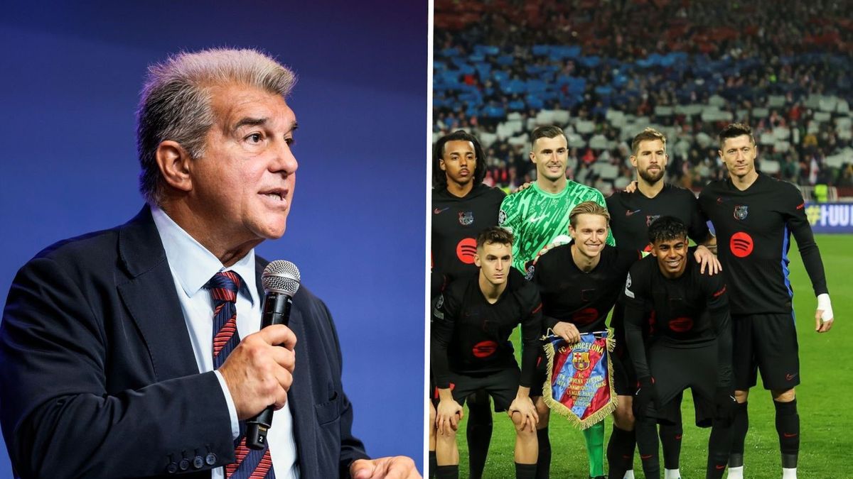 Getty Images / Javier Borrego / AFP7 via Getty Images/Srdjan Stevanovic / Na zdjęciu od lewej: Joan Laporta i piłkarze Barcelony