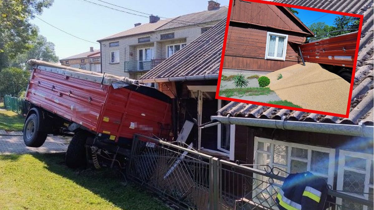Przyczepa ze zbożem staranowała dom