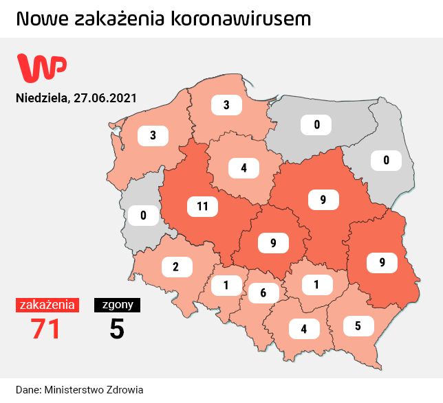 Dobowy przyrost zakażeń. Podział na województwa 