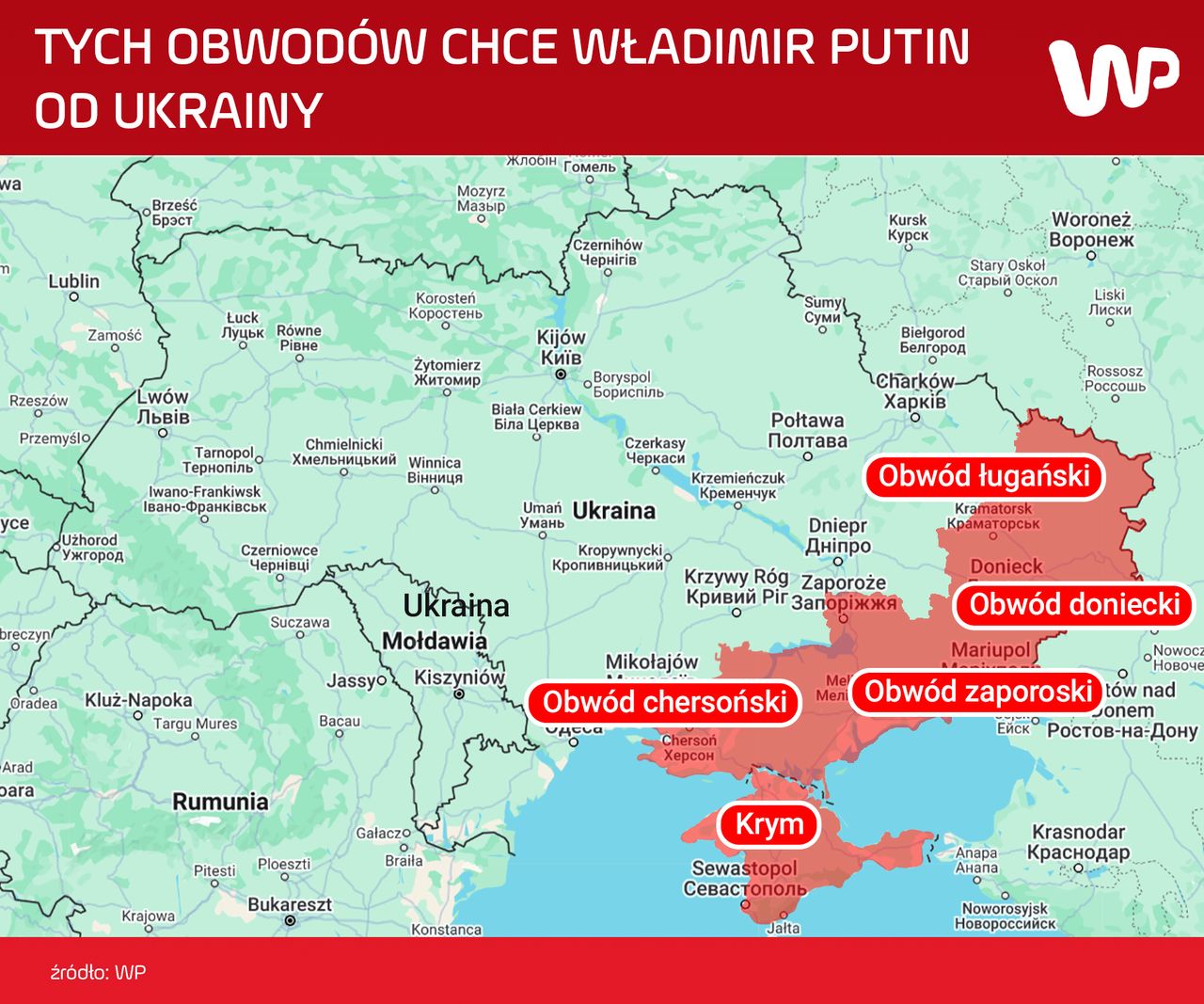 Tych obwodów chce Władimir Putin chce od Ukrainy
