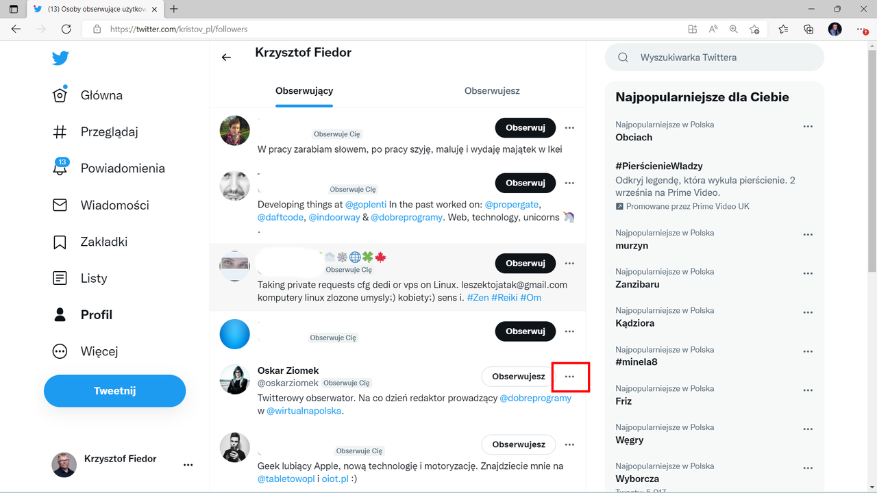 Twitter: klikamy w symbol trzech kropek