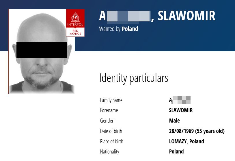 Za Sławomirem A. wystawiono czerwoną notę Interpolu