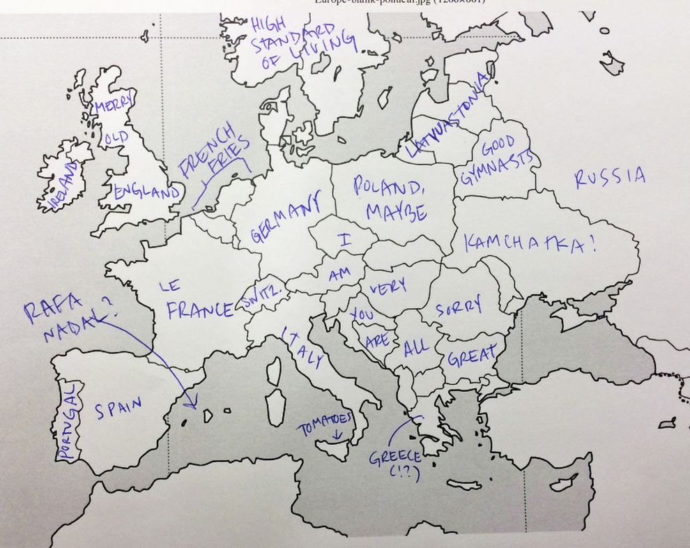 Amerykanie podpisują kraje na mapie Europy