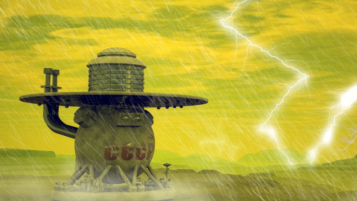 Wizja lądownika Wenera (ros. Wenus) na powierzchni planety.