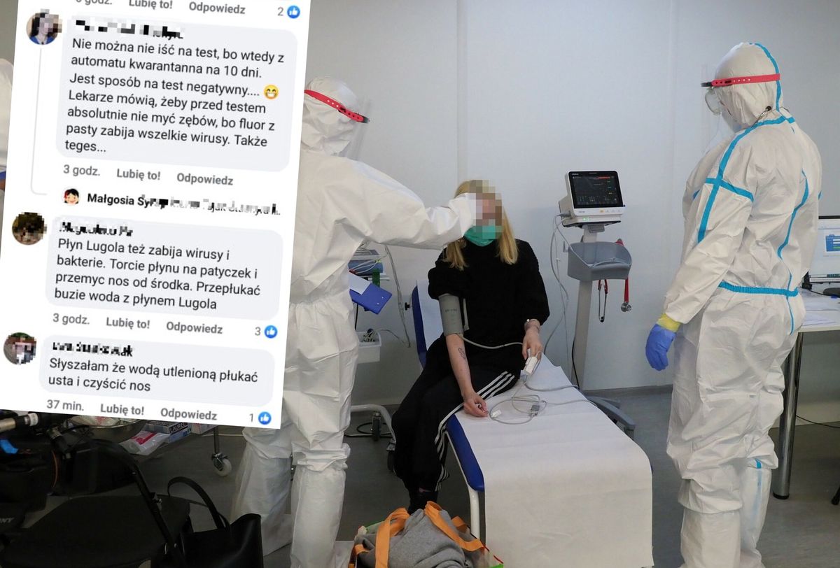 Przez Polskę przetacza się czwarta fala epidemii COVID-19, ale część osób unika testów. Na fot. przyjęcie  pacjentki do szpitala tymczasowego w Lublinie 