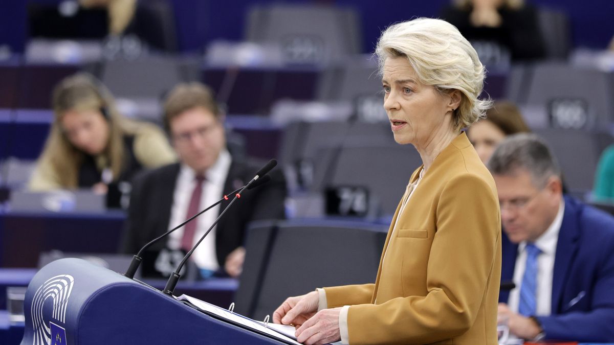 European Commission President, Ursula von der Leyen, speaks during a debate on 'Motions for resolutions - The need for unwavering EU support for Ukraine, after two years of Russia's war of aggression against Ukraine' at the European Parliament in Strasbourg, France, 06 February 2024. The EU Parliament's session runs from 05 till 08 February 2024. EPA/RONALD WITTEK Dostawca: PAP/EPA.