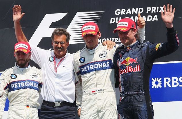 W Kanadzie wygrał Kubica, a Heidfeld na podium nie wyglądał na zbyt szczęśliwego (fot. AFP)
