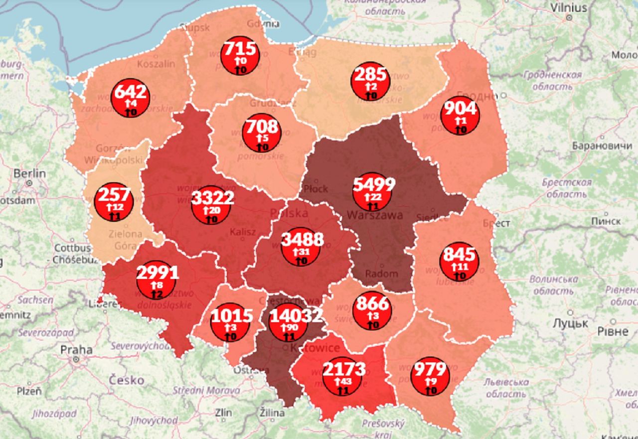 Koronawirus w Polsce. Już blisko 1 600 ofiar śmiertelnych. Mapa pokazuje przyrost zachorowań