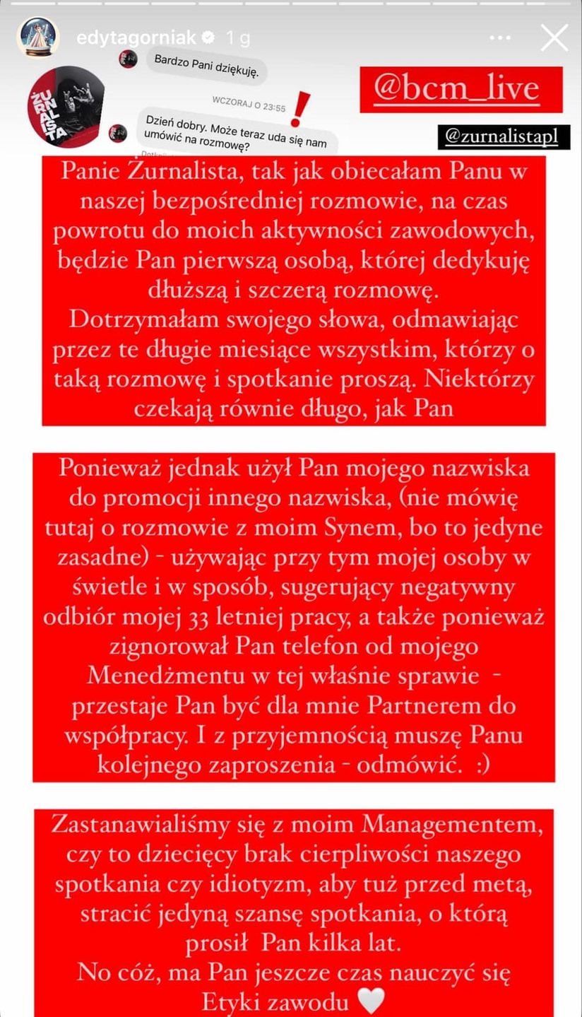 Górniak wyjaśniła powód odmowy zaproszenia do podcastu Żurnalist