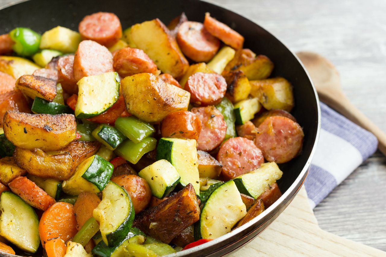 Sausage with vegetables for dinner