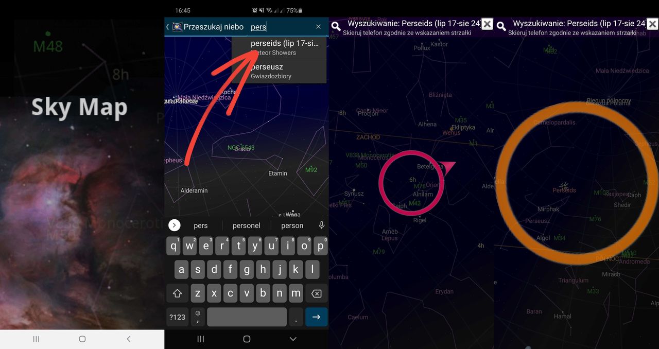 Perseidy w Google Sky Map, fot. Oskar Ziomek.