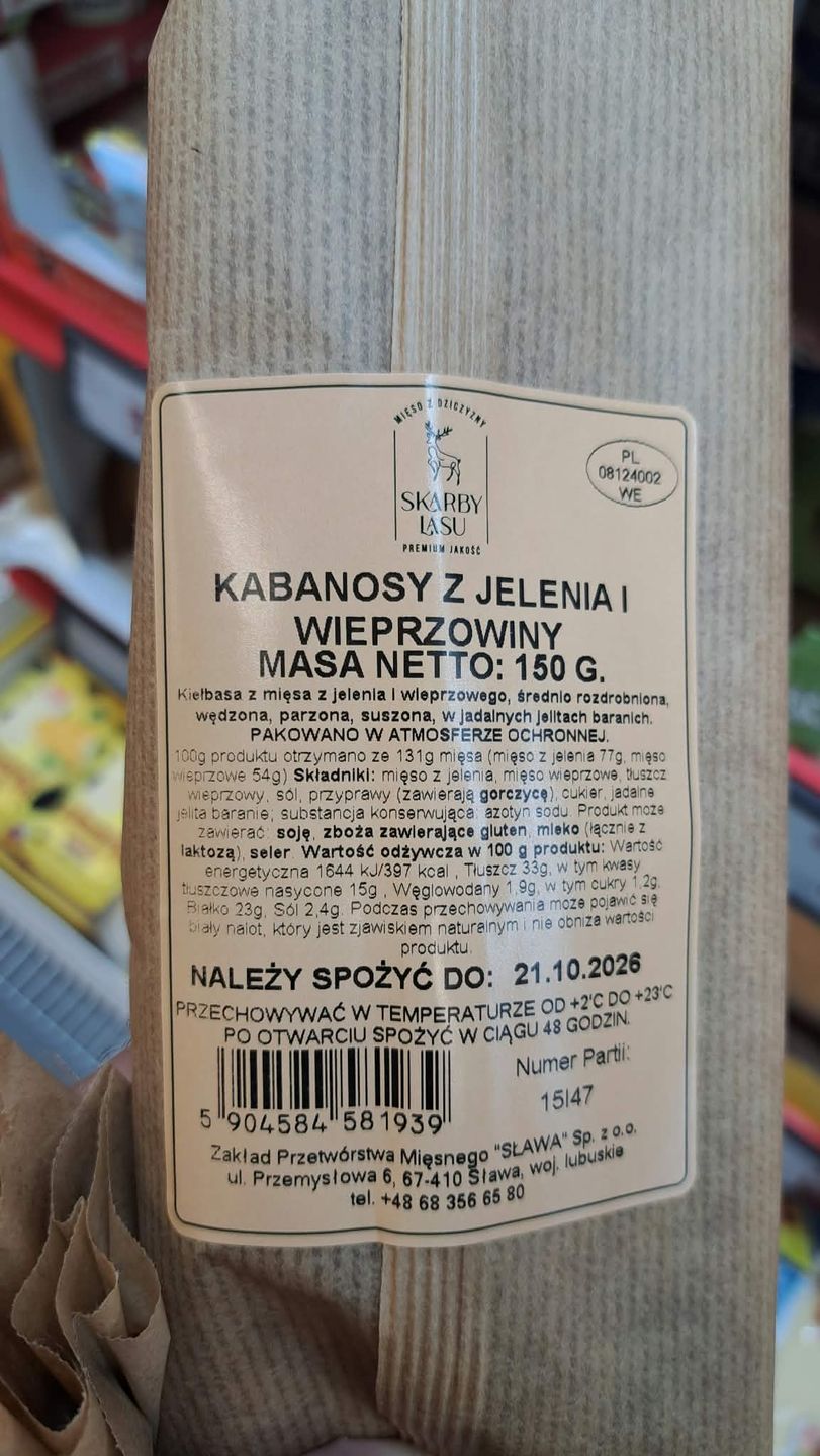 SEkład kabanosów z dziczyzną