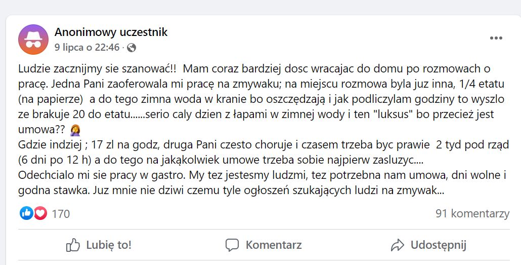 opisała warunki pracy w gastronomii. Aż trudno uwierzyć w to, co ją spotkało