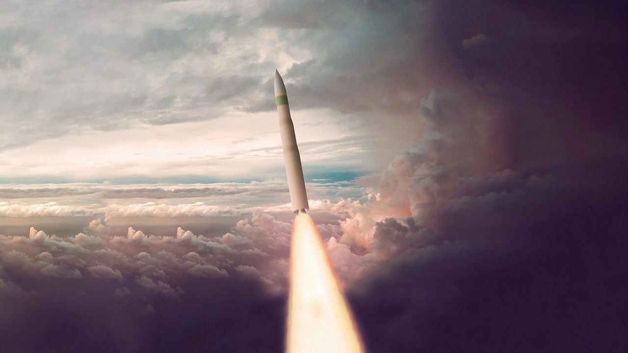 Artistic vision of the LGM-35A Sentinel missile in the ascent phase
