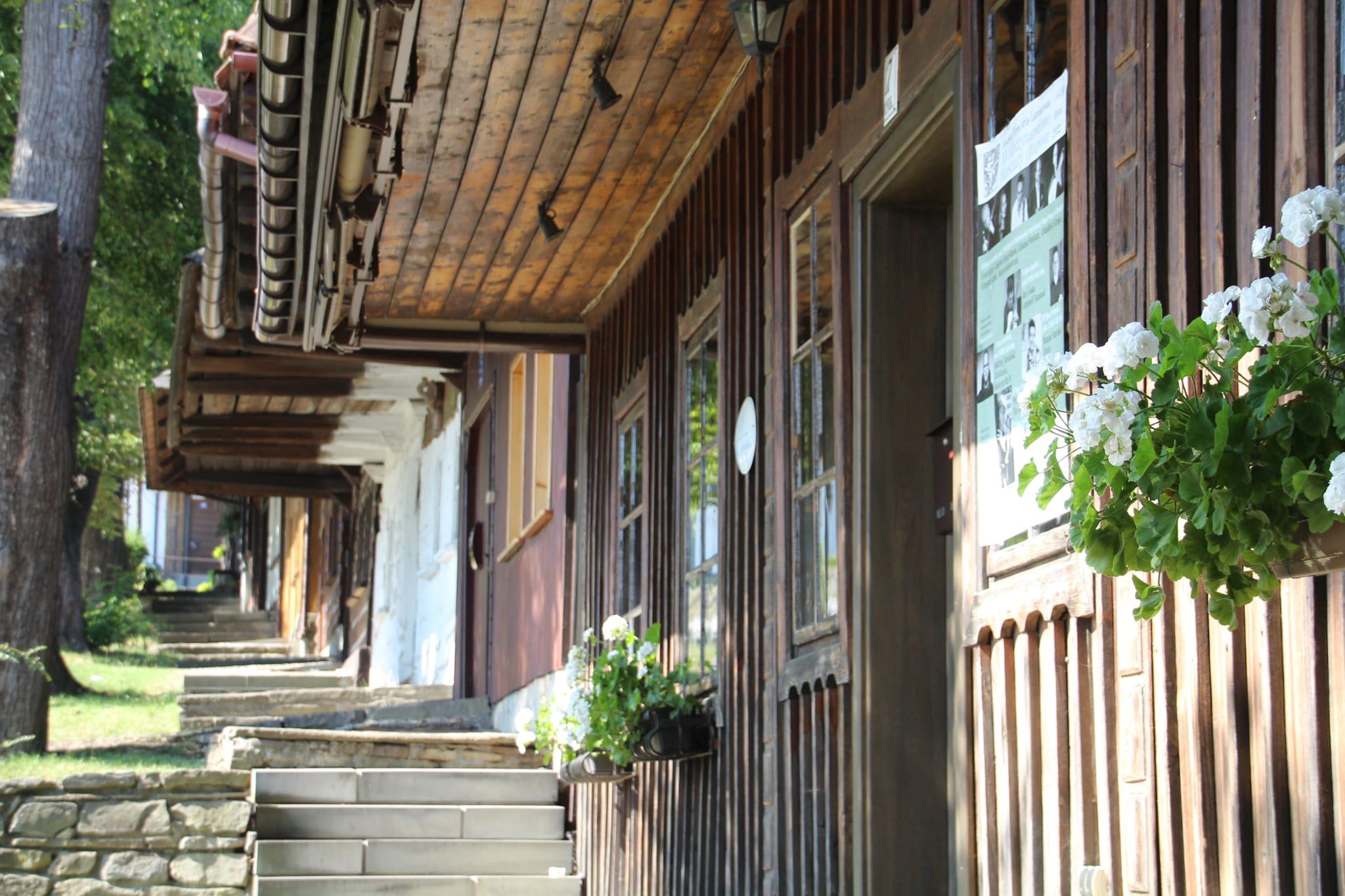 Stare domki z szerokimi dachami tworzą całe alejki