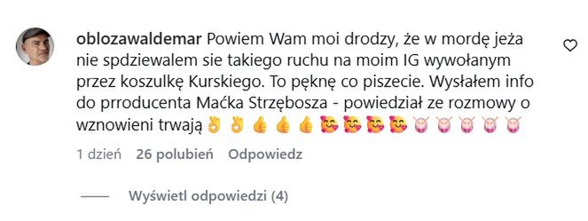 Wpis Waldemara Obłozy na Instagramie