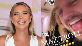 Sandra Kubicka i Baron wwąchują się w torbę z kolagenem. "MĄŻ TROLL TO SKARB"