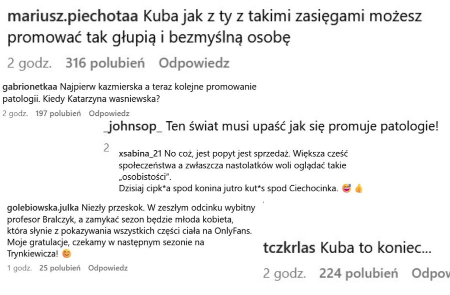 Komentarze pod postem Kuby Wojewódzkiego