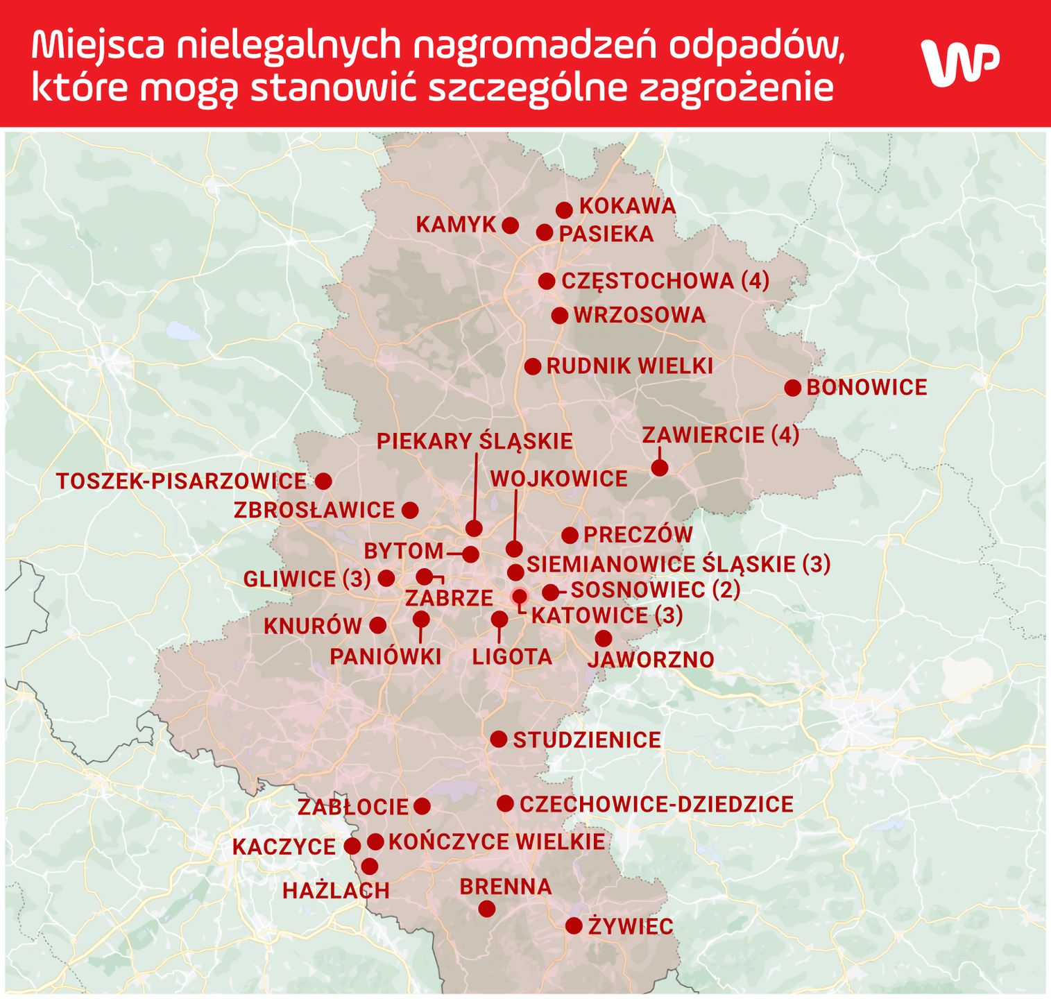 Miejsc nielegalnego składowania odpadów, które mogą stanowić szczególne zagrożenie w woj. śląskim