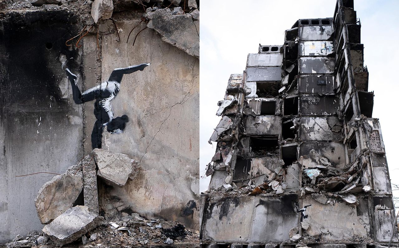 Banksy w Borodziance. Mural na ukraińskich gruzach