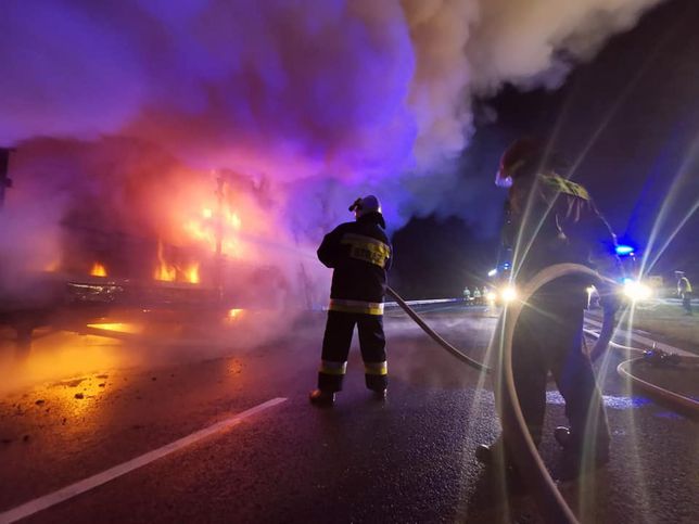 Pożar ciężarówki na autostradzie A4