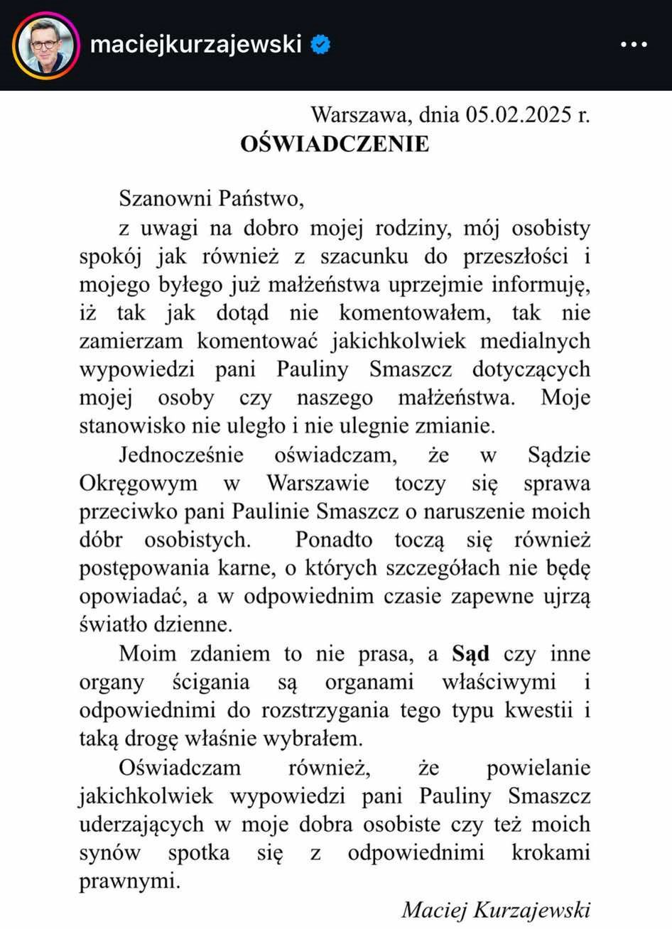 Oświadczenie Macieja Kurzajewskiego