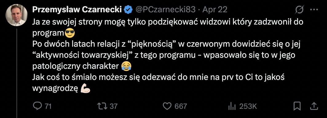 Przemysław Czarnecki wprost o relacji ze Schreiber