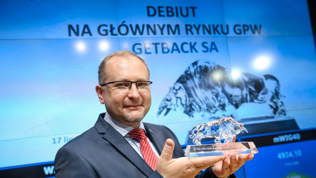 Konrad Kąkolewski podczas debiutu GetBack na GPW