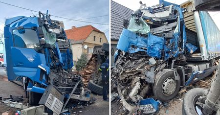 Kabina TIR-a została zmiażdżona. Kierowca cudem przeżył