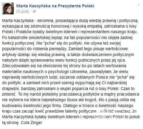 Fanpage "Marta Kaczyńska na Prezydenta Polski"